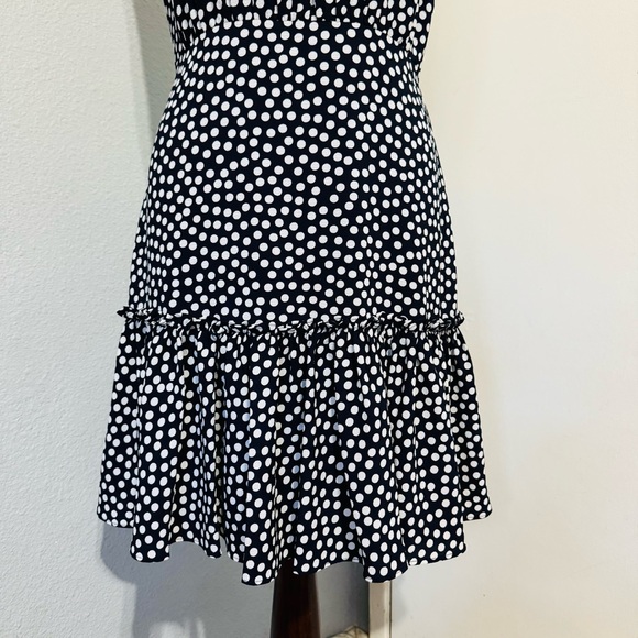 Betsey Johnson Women Navy Blue Polka Dot Sleeveless Turtle Neck Ruffled Dress 4 - Picture 5 of 12